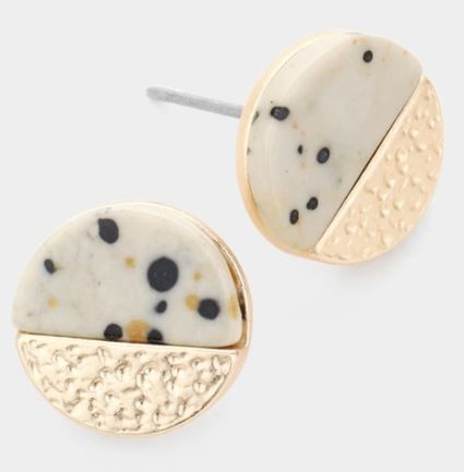 Half Semi Precious Stud Earrings