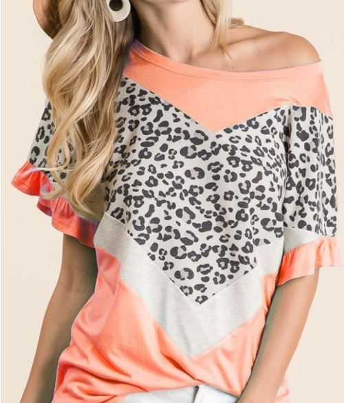 Leopard Jersey Knit Contrast V Top