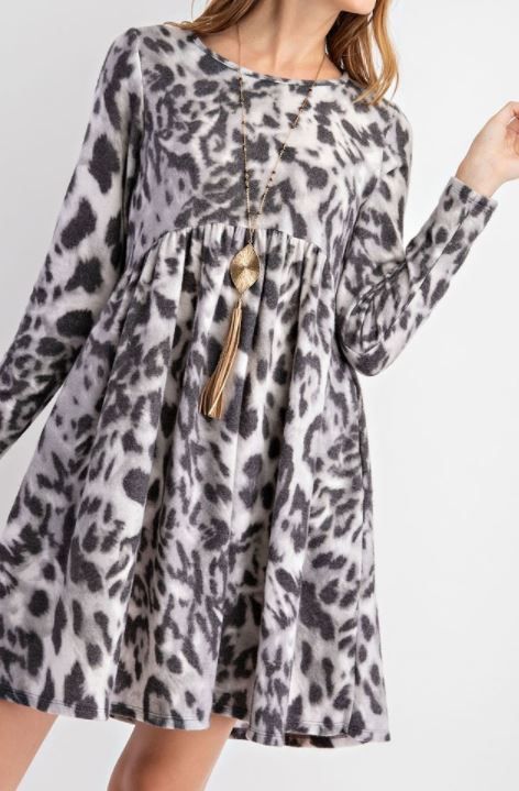 Long Sleeve Leopard Short Dress