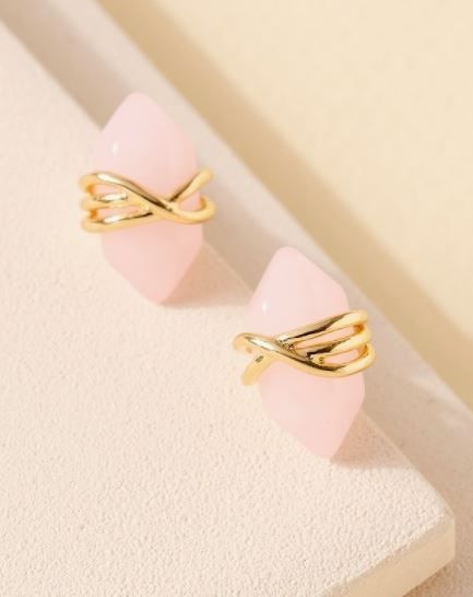 Metal Wrapped Stone Stud Earrings