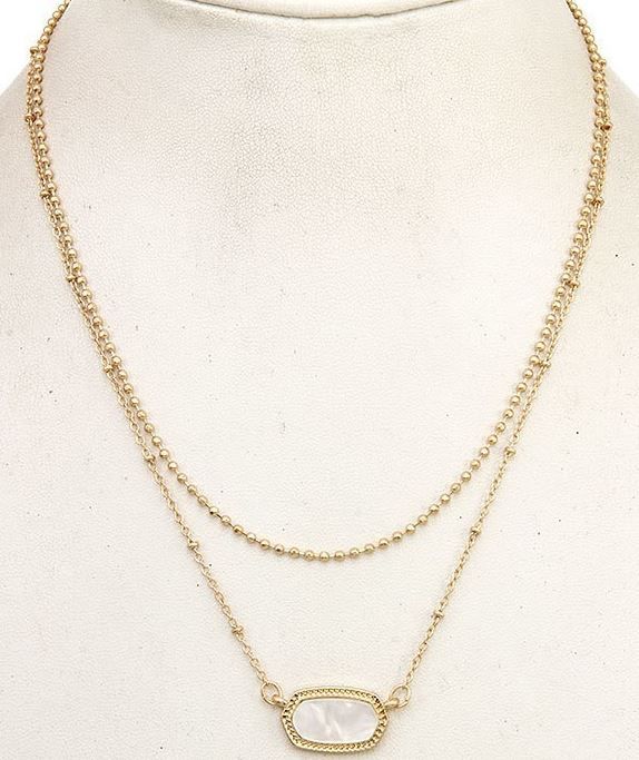 Stone Framed Pendant 14"-16" Necklace 