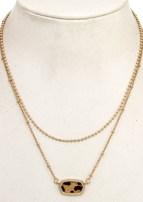 Stone Framed Pendant 14"-16" Necklace 