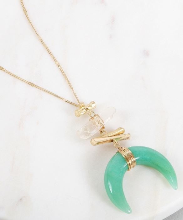 Long Half Moon Shaped Stone Necklace 