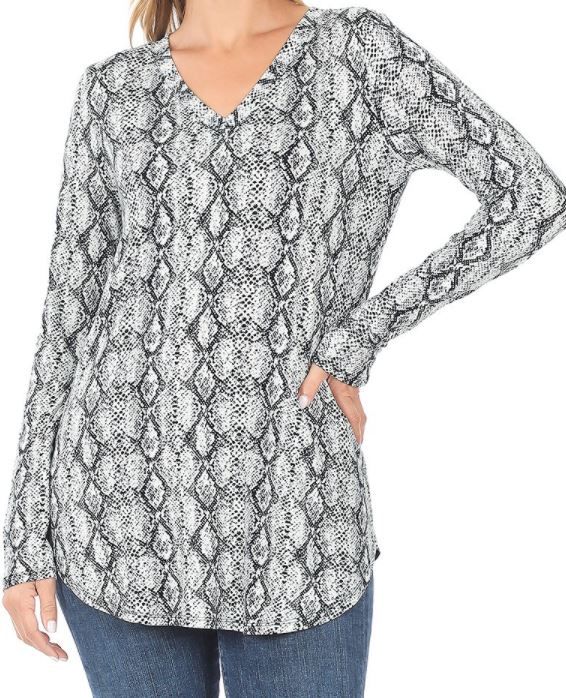 Snake Print Long Sleeve V-Neck Top