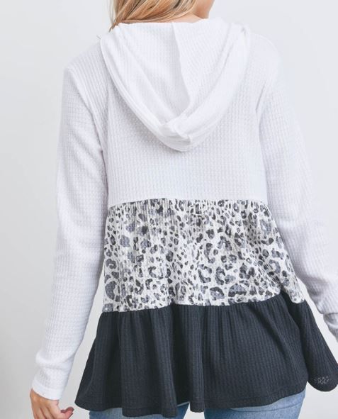 Blocked Leopard Thin Waffle Hoodie