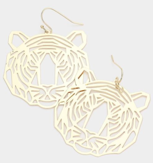 Brass Metal Tiger Earrings