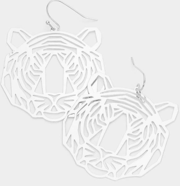 Brass Metal Tiger Earrings