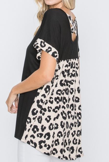 Black With Leopard Criss Cross Top