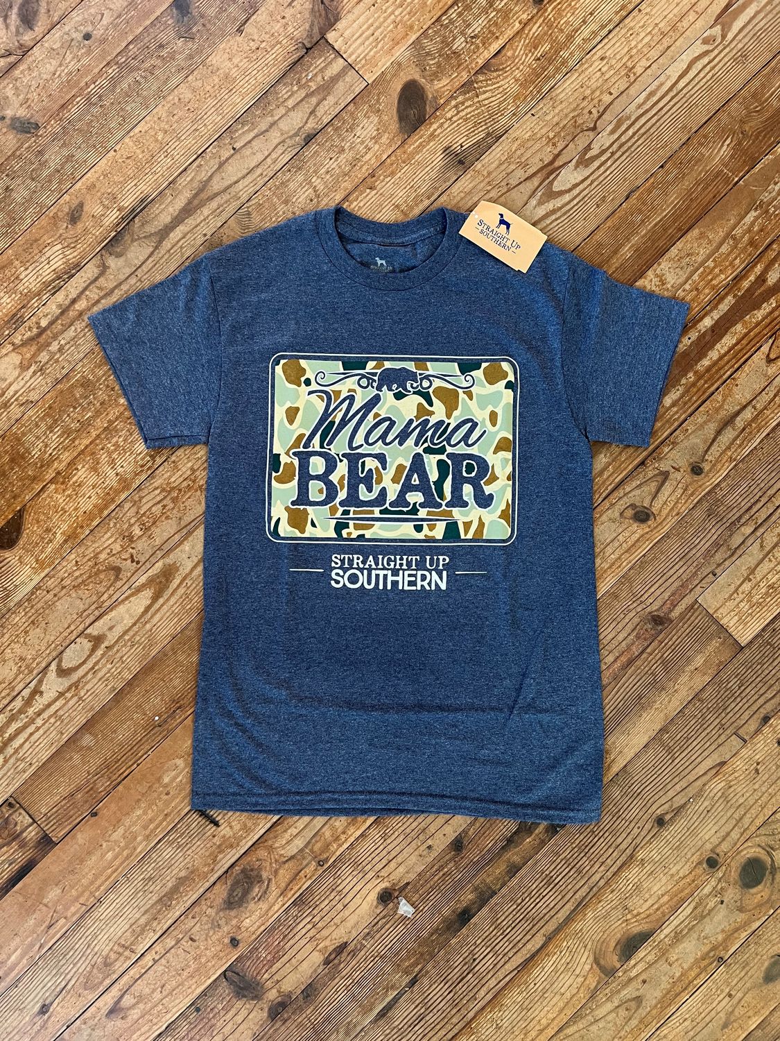 Straight Up Southern Mama Bear Tee Heather Navy