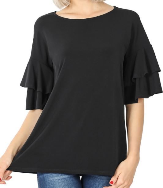 Black Double Ruffle Sleeve Top