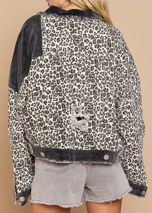 Vintage Black &amp; Leopard Jean Jacket 
