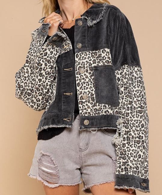 Vintage Black &amp; Leopard Jean Jacket 