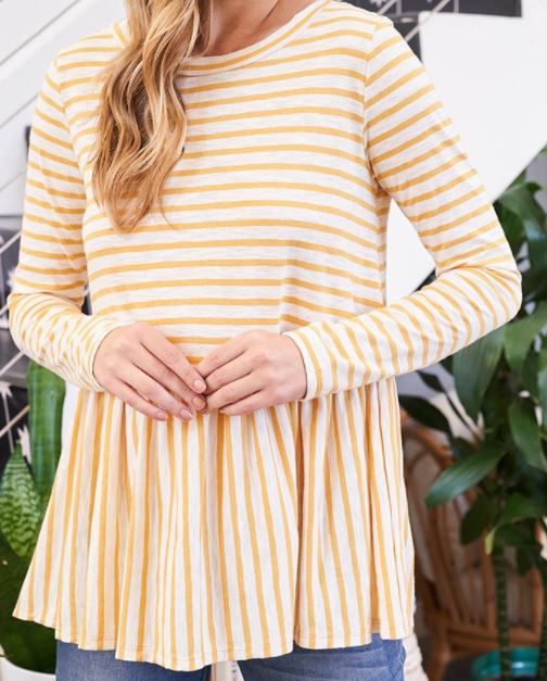 Yellow Striped Long Sleeve Baby Doll Top