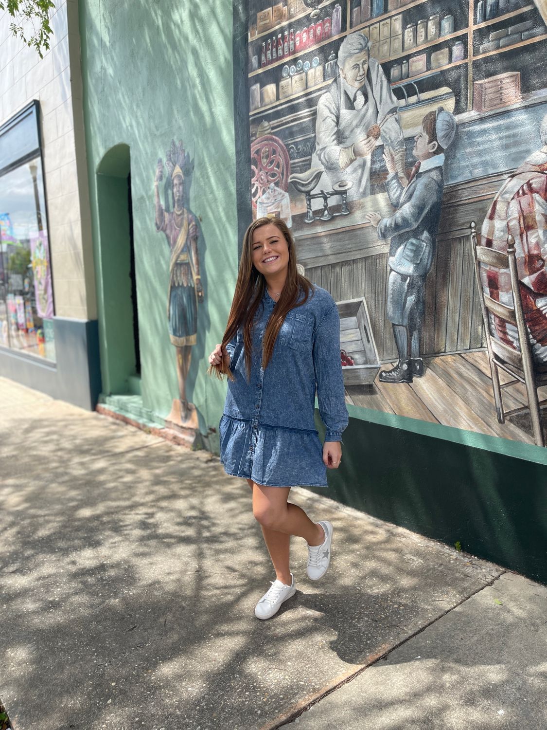 Denim Long Sleeve Button Dress