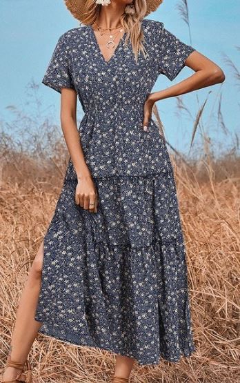 Mini Tiered Short Sleeve Maxi Navy 