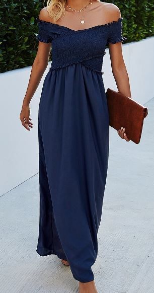 Off Shoulder Ruffled Chest Maxi 