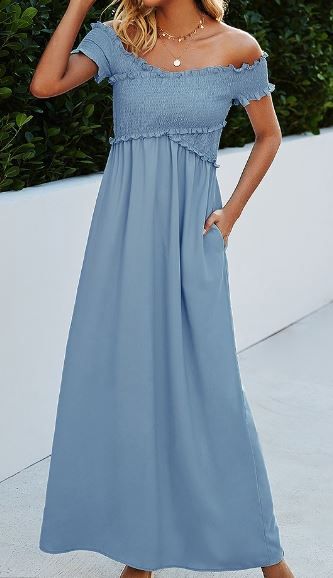 Off Shoulder Ruffled Chest Maxi 