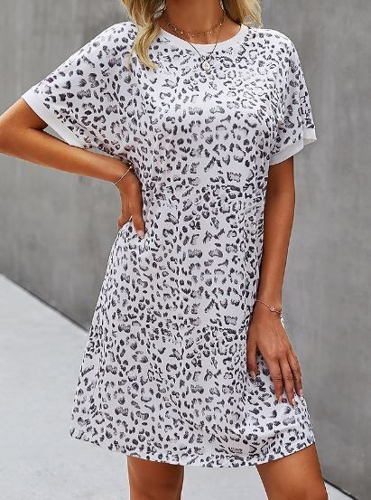 White Leopard Crew Dress