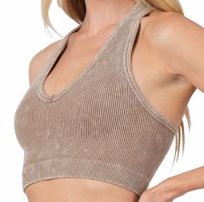 Washed Ribbed V-Neck Cropped Tank Top