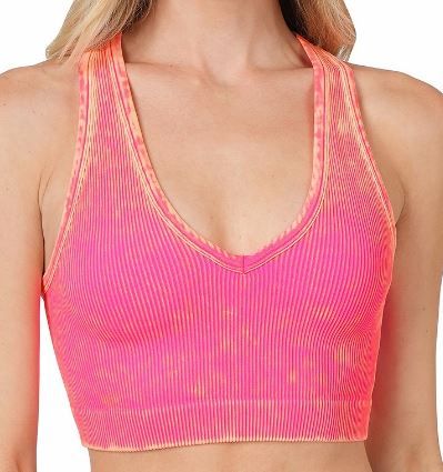 Washed Ribbed V-Neck Cropped Tank Top