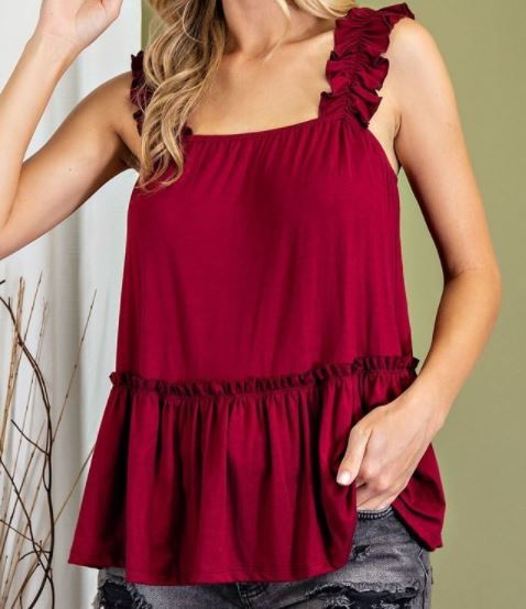 Babydoll Silhouette Ruffle Strap Top