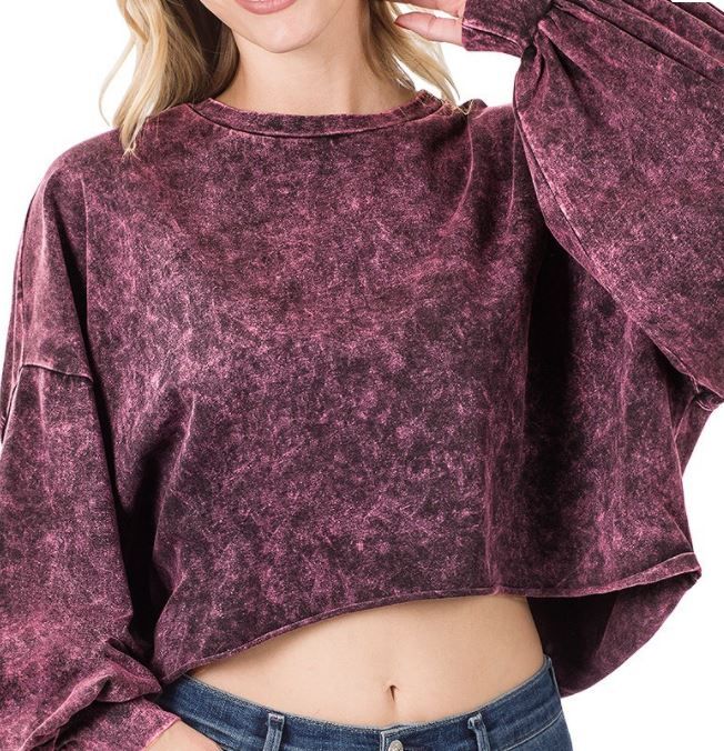Mineral Wash Cropped Pullover Top