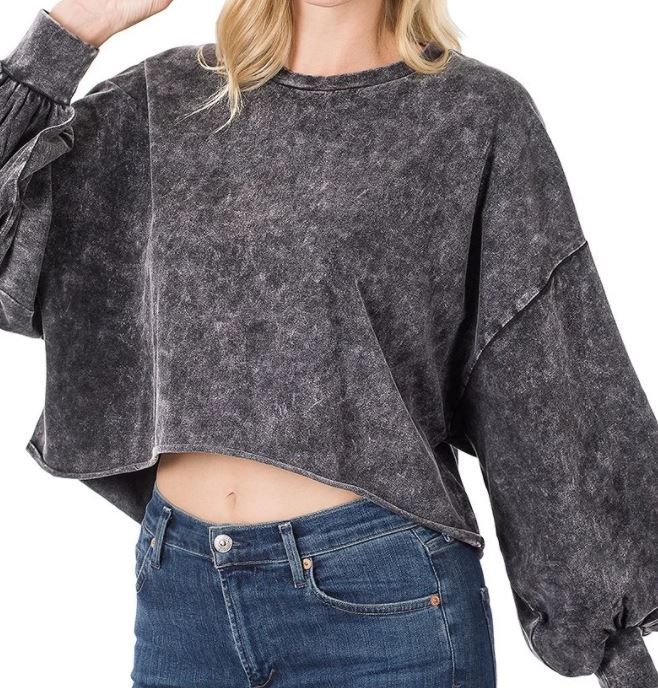 Mineral Wash Cropped Pullover Top
