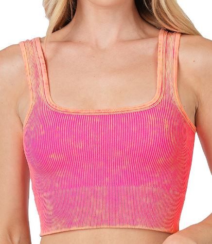 Washed Ribbed Crew Cropped Tank Top