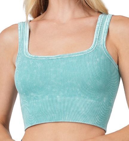 Washed Ribbed Crew Cropped Tank Top
