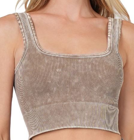 Washed Ribbed Crew Cropped Tank Top
