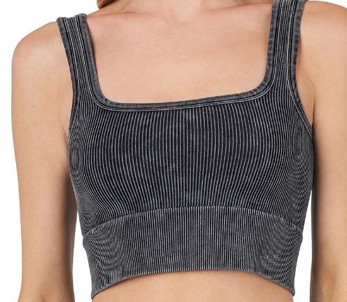 Washed Ribbed Crew Cropped Tank Top