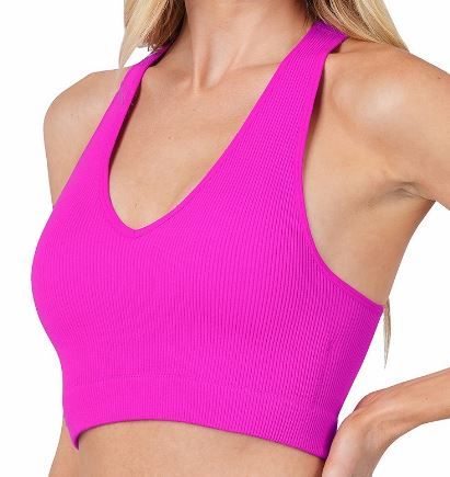 Solid Ribbed V-Neck Cropped Tank Top