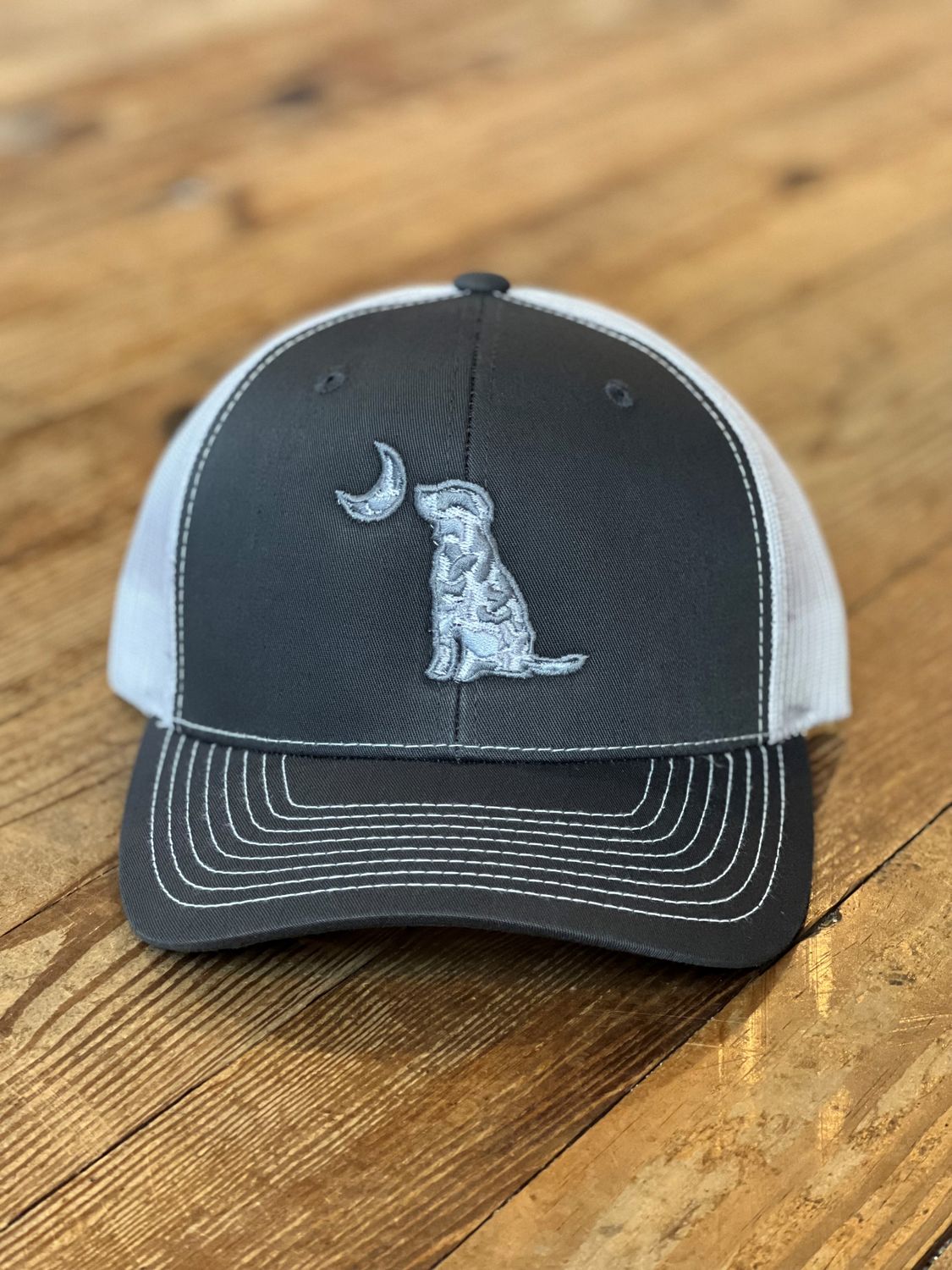 Local Boy Grey Camo Dog and Moon Trucker