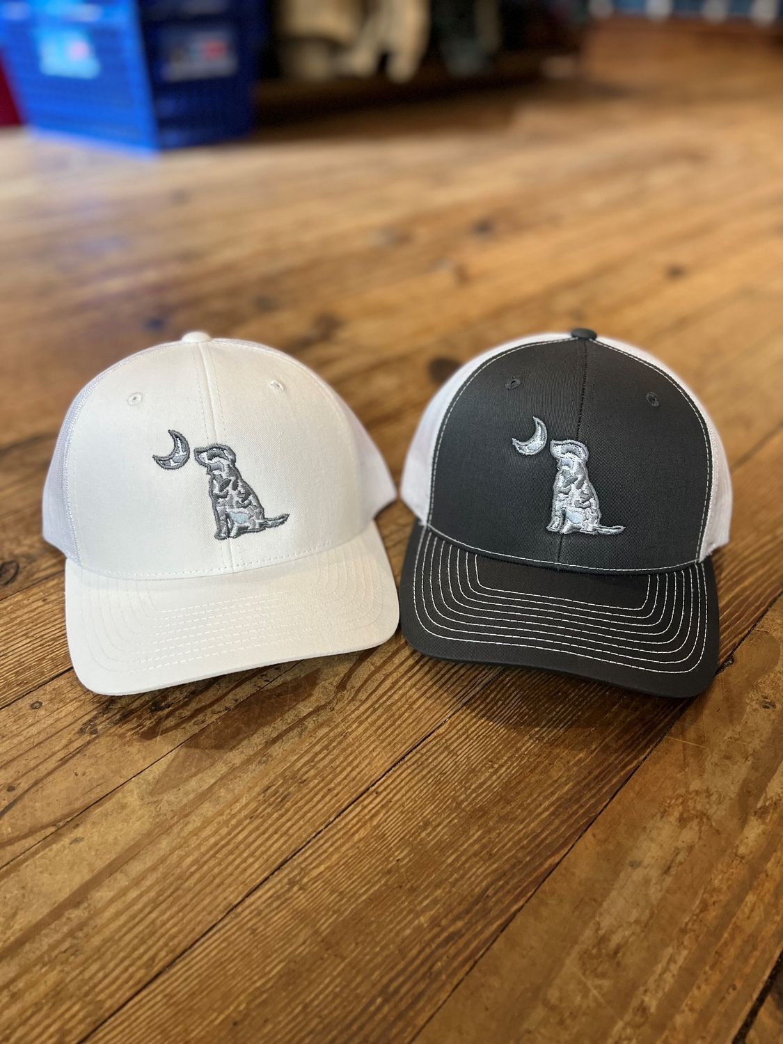 Local Boy Grey Camo Dog and Moon Trucker