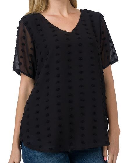Swiss Dot V-Neck Top