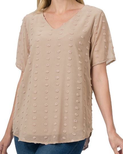 Swiss Dot V-Neck Top