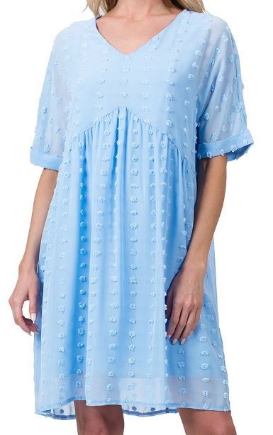 Swiss Dot Babydoll V-Neck Dress