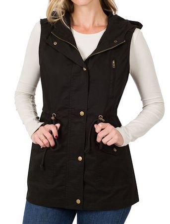 Drawstring Hooded Military Vest 