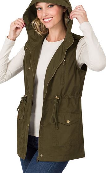 Drawstring Hooded Military Vest 