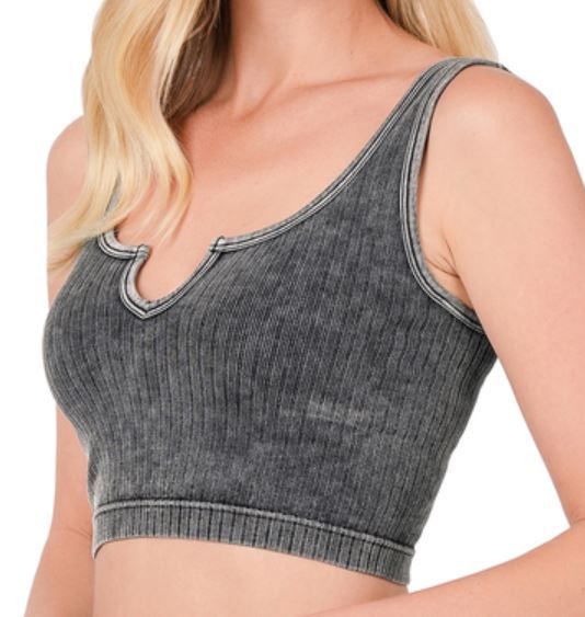 Washed Ribbed Cutout Cropped Tank Top