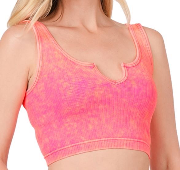 Washed Ribbed Cutout Cropped Tank Top