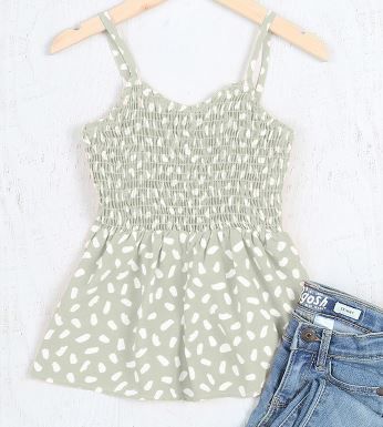 Girl's Sage &amp; White Dotted Tank 