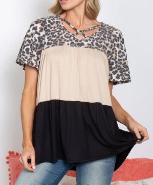 Criss Cross Leopard Block Top