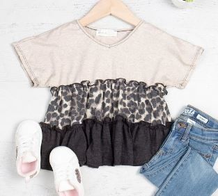 Girl's Ruffle Tiered Leopard Print Top