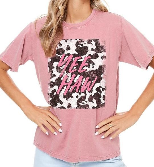 Yee-Haw Cow Print Tee