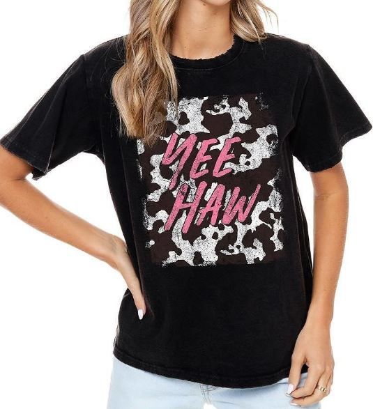 Yee-Haw Cow Print Tee
