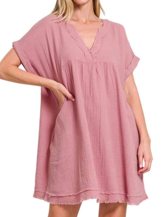 Raw Edge V-Neck Dress