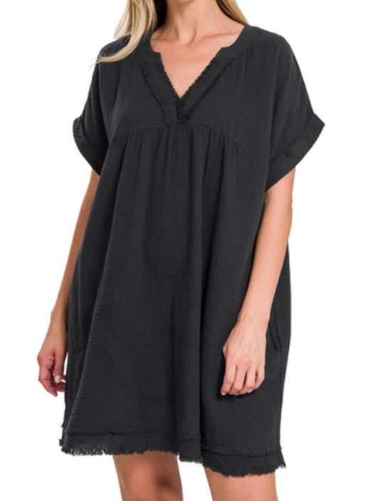 Raw Edge V-Neck Dress