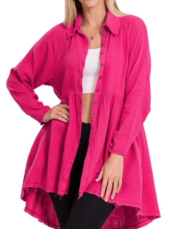 Raw Edge Button Shirt W/ Pockets