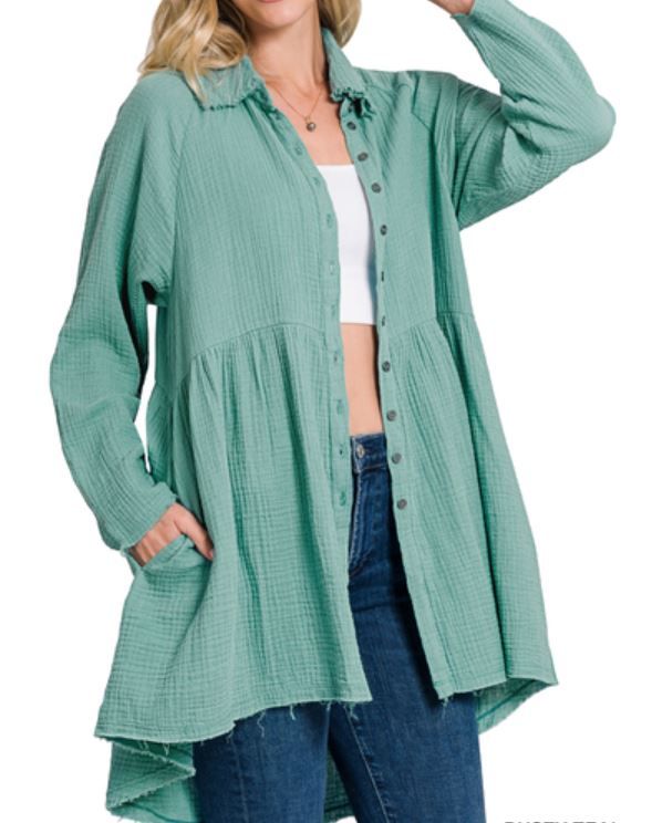 Raw Edge Button Shirt W/ Pockets